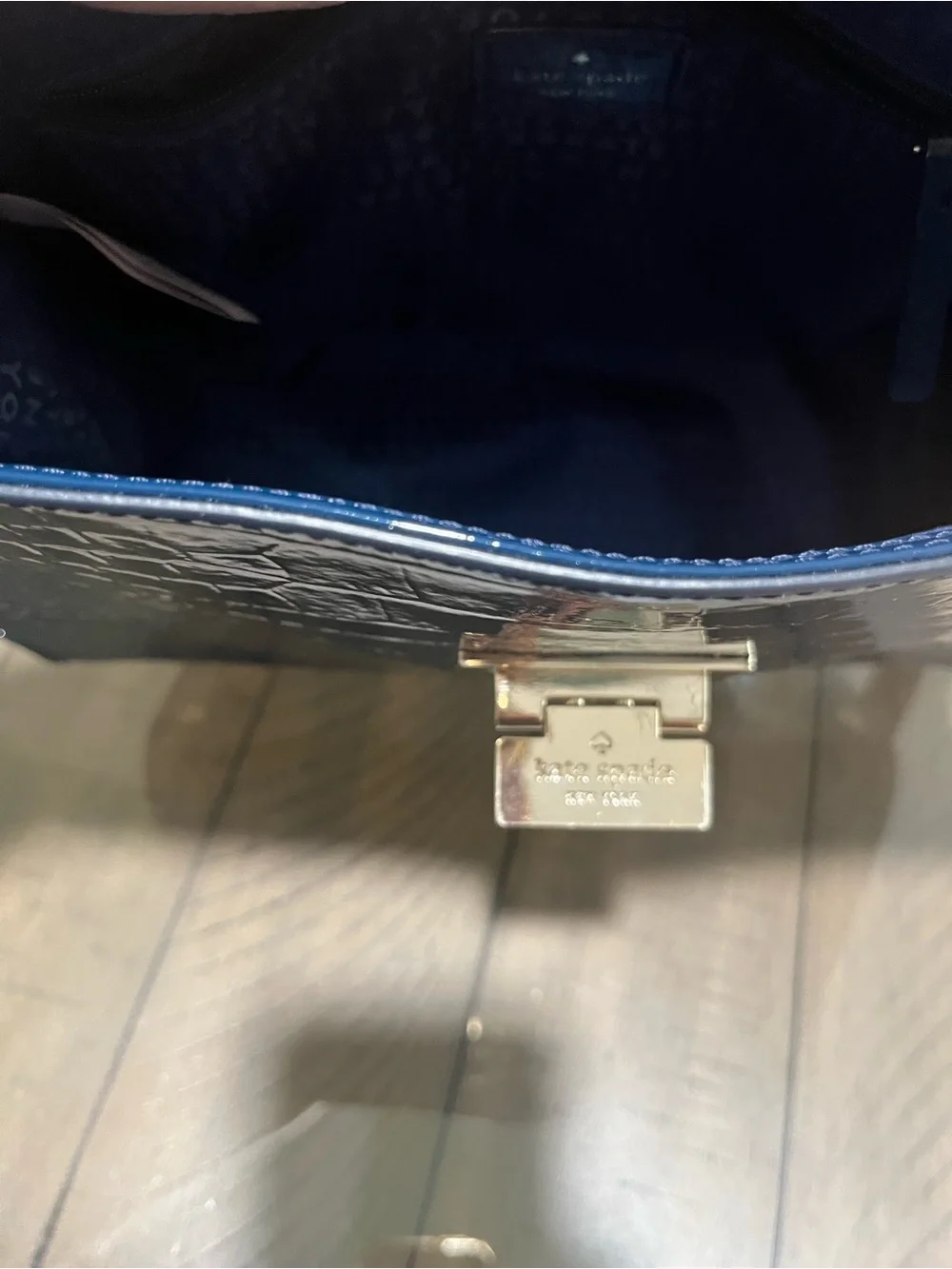 Kate Spade Knightsbridge Doris satchel navy blue patent croc embossed leather